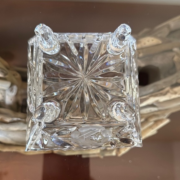 Vintage Lead Crystal Square Candy/Nut Dish with Floral Etched Design - Picture 6 of 6